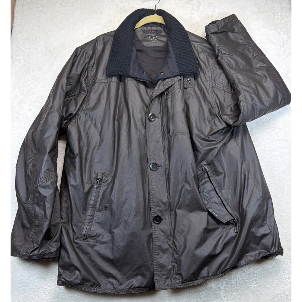 TUMI T-Tech Jacket Men's XXL Brown Quilted Lined Travel Utility Coat Lightweight
